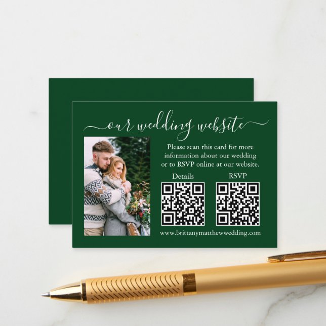 RSVP für Hochzeiten Foto 2 QR Grün Begleitkarte (Vorderseite/Rückseite Beispiel)