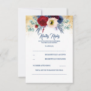 RSVP für Hochzeiten in Burgund Rot und Navy Blue