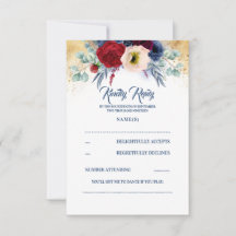 RSVP für Hochzeiten in Burgund Rot und Navy Blue