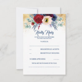 RSVP für Hochzeiten in Burgund Rot und Navy Blue Karte