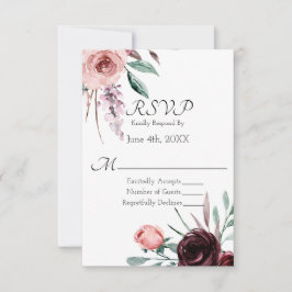 RSVP für Hochzeiten in Burgund und Rosa Karte