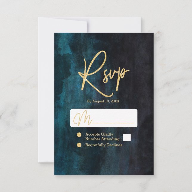 RSVP für Hochzeiten in Navy Blue & Aquamarin Water (Vorderseite)