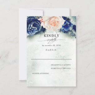 RSVP für Hochzeiten mit blauer Flora und Navy