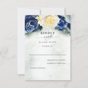 RSVP für Hochzeiten mit gelber und blauer Blüte Karte