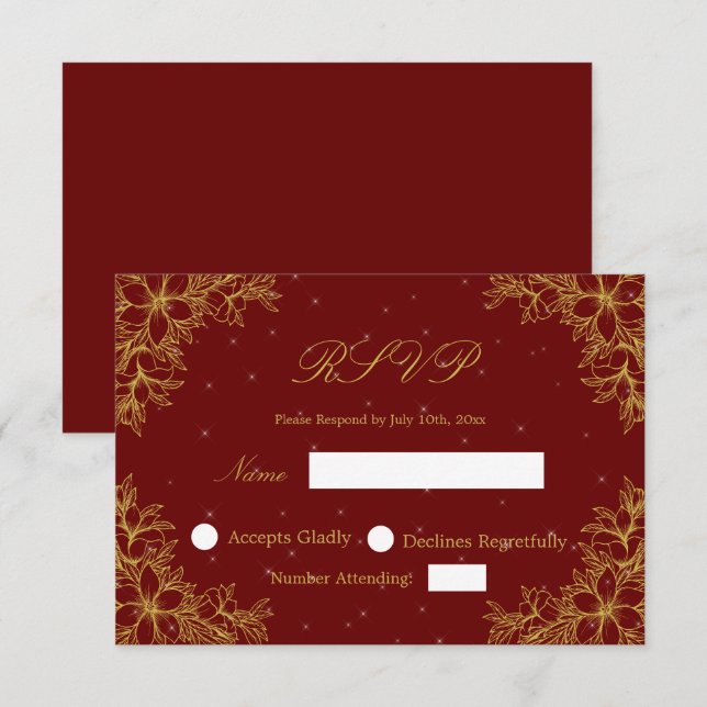 RSVP für Hochzeiten mit Verzierter Blumengrafik (Vorne/Hinten)
