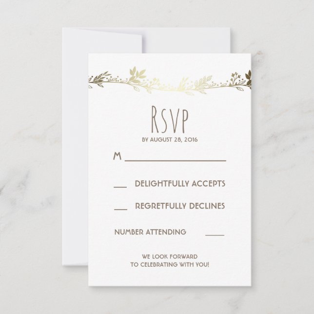 RSVP für Hochzeiten mit weißer und goldener Flora Karte (Vorderseite)