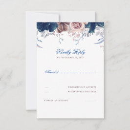 RSVP für Hochzeiten von Navy Blue und Mauve Floral Karte