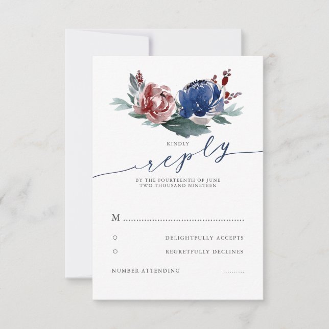 RSVP für Hochzeiten von Navy Burgundy (Vorderseite)