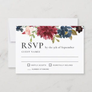 RSVP für Hochzeiten von Navy und Burgund Elegant Karte