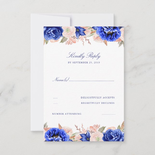 RSVP für Hochzeiten von Navy und Rosa Floral (Vorderseite)