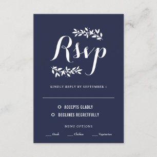 RSVP für Hochzeiten von Vintagen Kranken in Navy u Karte