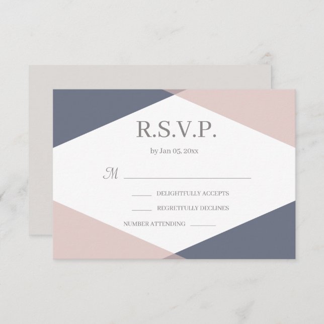 RSVP für Hochzeitsszeiten: Navy Blush Pink Geometr Einladung (Vorne/Hinten)
