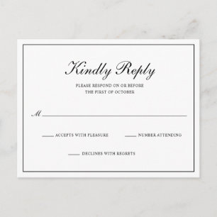 RSVP für klassische Schwarz-Weiß-Hochzeiten Einladungspostkarte