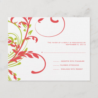 RSVP für Korallen- und Grünblütenhochzeiten Karte