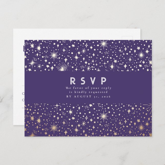 RSVP für Lila und goldene Nächte Postkarte (Vorne/Hinten)