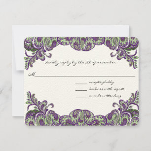 RSVP für lila- und grüne Pfauenhochzeit Karte