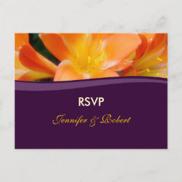 RSVP für lila und orangefarbene Hochzeiten Einladungspostkarte