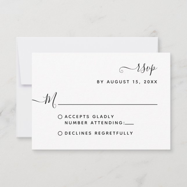 RSVP für Minimalistische Bohemische Script-Hochzei (Vorderseite)