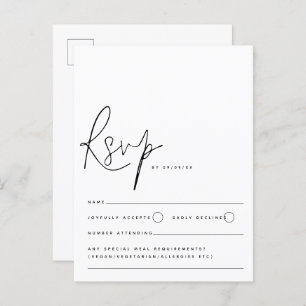 RSVP für Minimalistische Schwarz-weiße Script-Hoch Postkarte