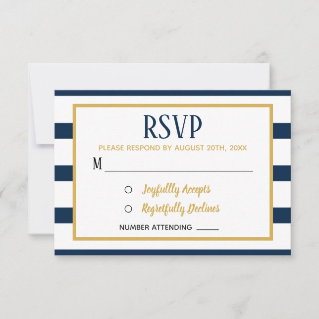 RSVP für Nautische Navy-Streifen und Burlap-Hochze (Vorderseite)