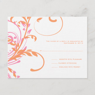 RSVP für Orange und Rosa Doppelblütenhochzeit Karte