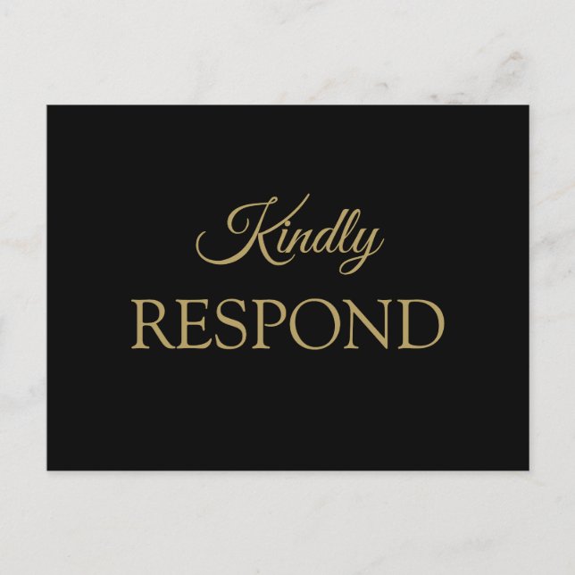 RSVP für romantische Schwarz-Gold-Hochzeiten Postkarte (Vorderseite)