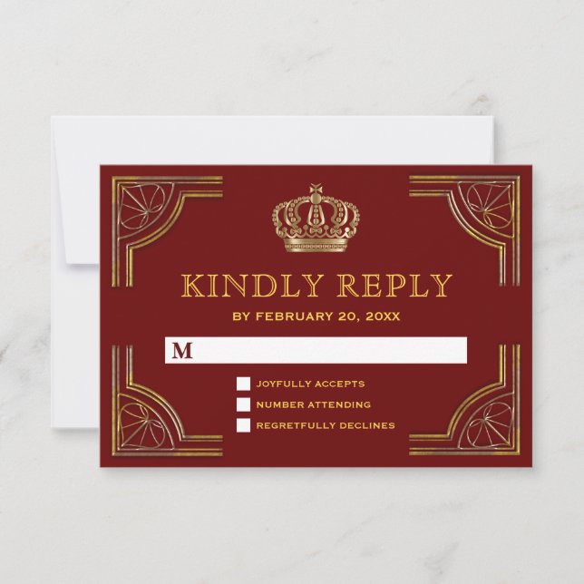 RSVP für Verzierte Crown Wedding Karte (Vorderseite)