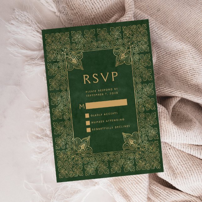 RSVP für Vintage Frame Green Gold Hochzeit Begleitkarte (Von Creator hochgeladen)