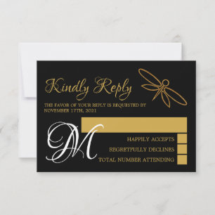 RSVP für Vintage Goldfilm-Dragonfly-Hochzeit Karte