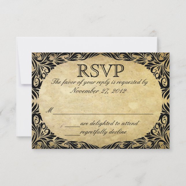RSVP für Vintage Schwarz-Creme-Hochzeit (Vorderseite)