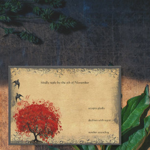 RSVP für Vintage Vögel mit  Rotem Baum