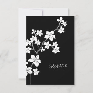 RSVP Geburtstag asiatisch schwarz floral weiß Einladung