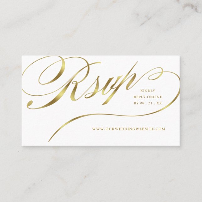 RSVP Gold Script Online Antwort einfügen Platzkarte (Vorderseite)
