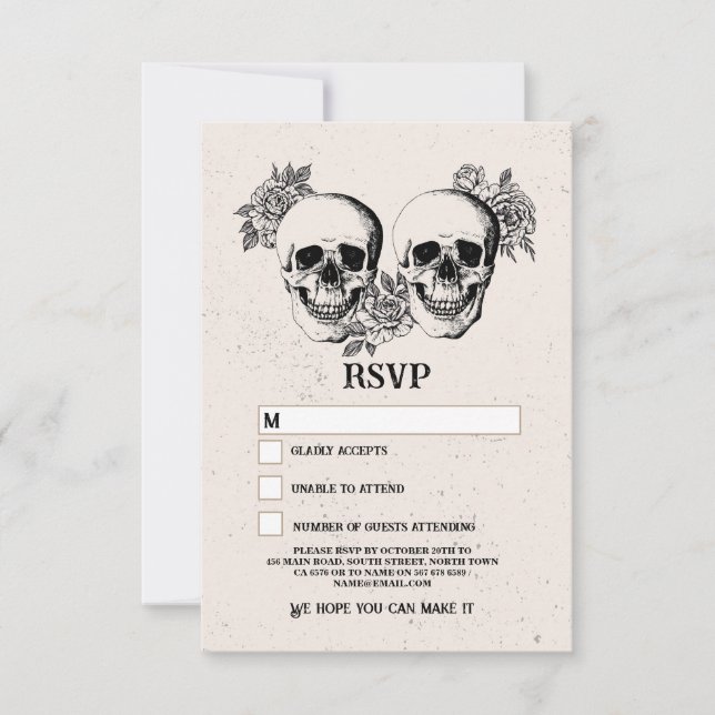RSVP Gothic Skull Rustic Halloween Cards Hochzeit Einladung (Vorderseite)