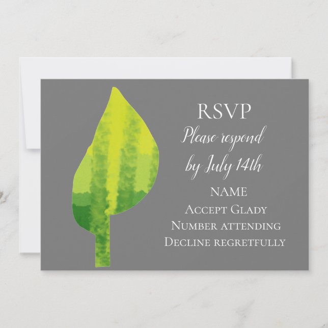 RSVP-grünes Öko-Naturblatt für Hochzeiten Einladung (Vorderseite)