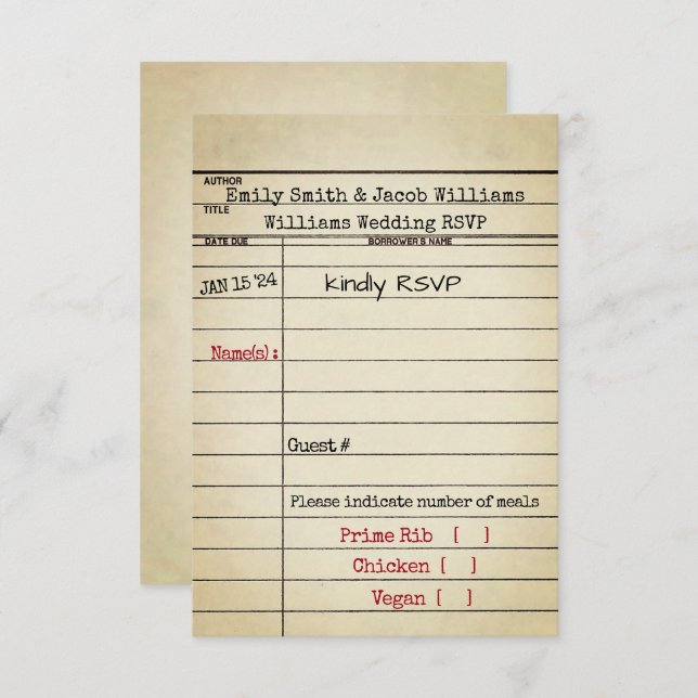 RSVP-Hochzeit der Bibliothek Einladung (Vorne/Hinten)