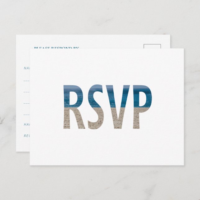 RSVP-Hochzeit des tropischen Fotos mit Sandstrand Einladungspostkarte (Vorne/Hinten)