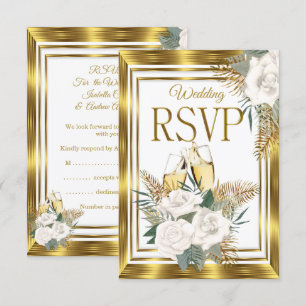 RSVP Hochzeit Goldene Weiße Rose Champagner Gold Karte