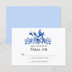 RSVP Hochzeit Hellblau Chinoiserie Floral Wasserfa Einladung