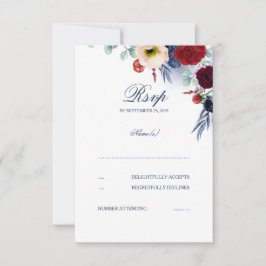 RSVP-Hochzeit in Burgund Rot und Navy Blue Floral RSVP Karte