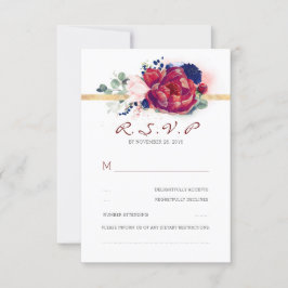 RSVP-Hochzeit in Burgund Rot und Navy Blue Floral RSVP Karte