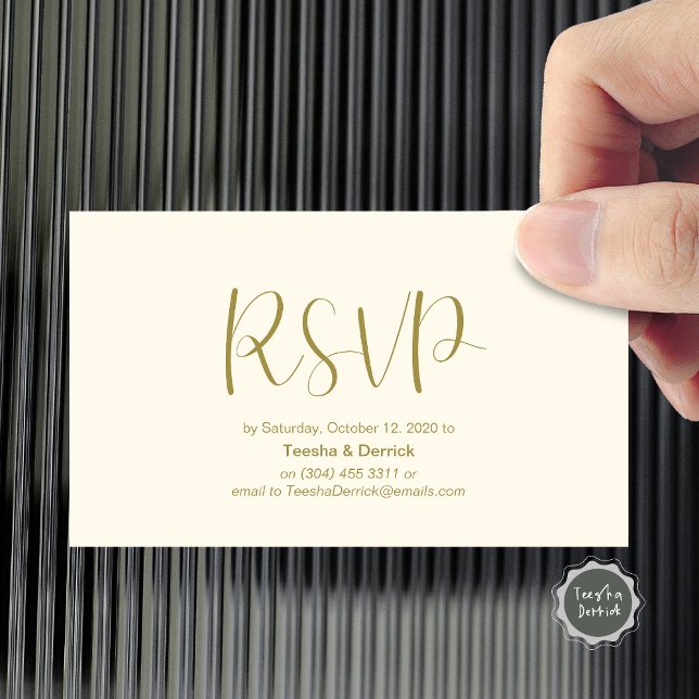 RSVP Hochzeit, reagieren, Minimalistisches Skript Begleitkarte (Wedding RSVP, respond, Minimalist Script Enclosure Card, in retro gold themed)