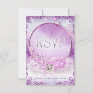 RSVP Hochzeit Rosa Flieder Ringe Schmetterling Einladung