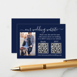 RSVP-Hochzeitdetails Foto 2 QR Blau Begleitkarte