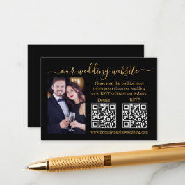RSVP-Hochzeitdetails Foto 2 QR Gold Black Begleitkarte