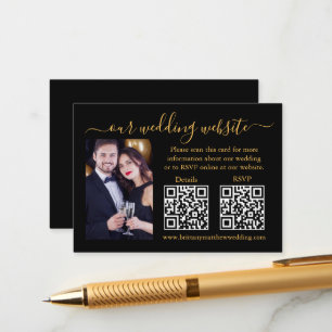RSVP-Hochzeitdetails Foto 2 QR Gold Black Begleitkarte