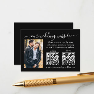 RSVP-Hochzeitdetails Foto 2 QR Schwarz Begleitkarte