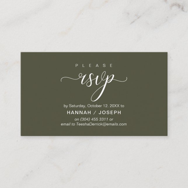 RSVP Hochzeiten per Telefon oder E-Mail Begleitkarte (Vorderseite)