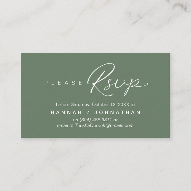 RSVP Hochzeiten per Telefon oder E-Mail Begleitkarte (Vorderseite)