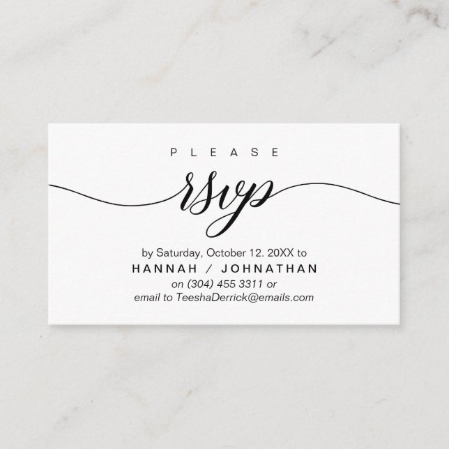RSVP Hochzeiten per Telefon oder E-Mail Begleitkarte (Vorderseite)